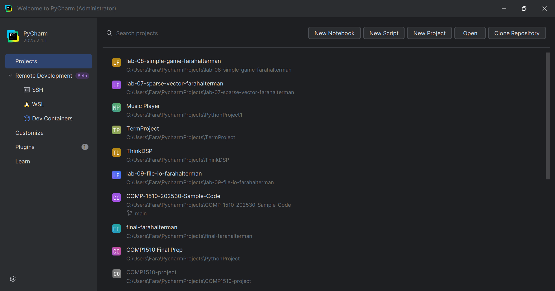 Creating a new project from Welcome to PyCharm window