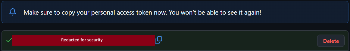 Generated Github token to link with PyCharm